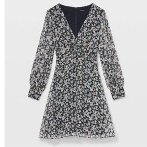 New 100% silk Club Monaco Printed floral Twist Drape Mini Dress sz 10